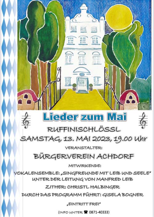 Plakat VA Lieder zum Mai (Grafik: Bürgerverein Achdorf)