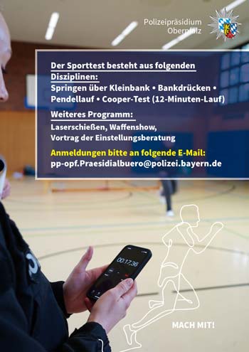 Plakat Sporttest (Foto/Grafik: Polizeipräsidium Oberpfalz)