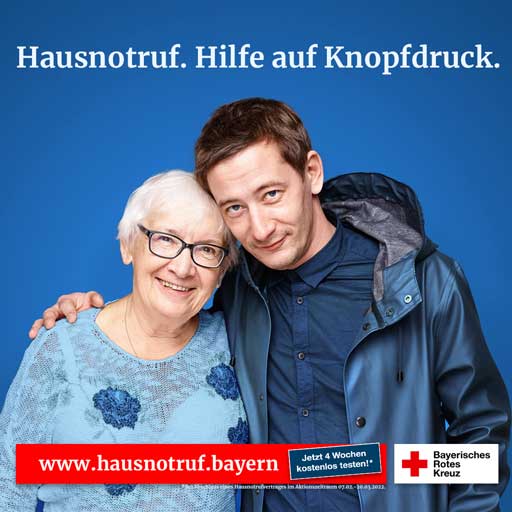 Seit nunmehr 40 Jahren eine zuverlässige Hilfe für Senioren/innen: der Hausnotruf des Bayerischen Roten Kreuzes (Foto/Grafik: BRK)