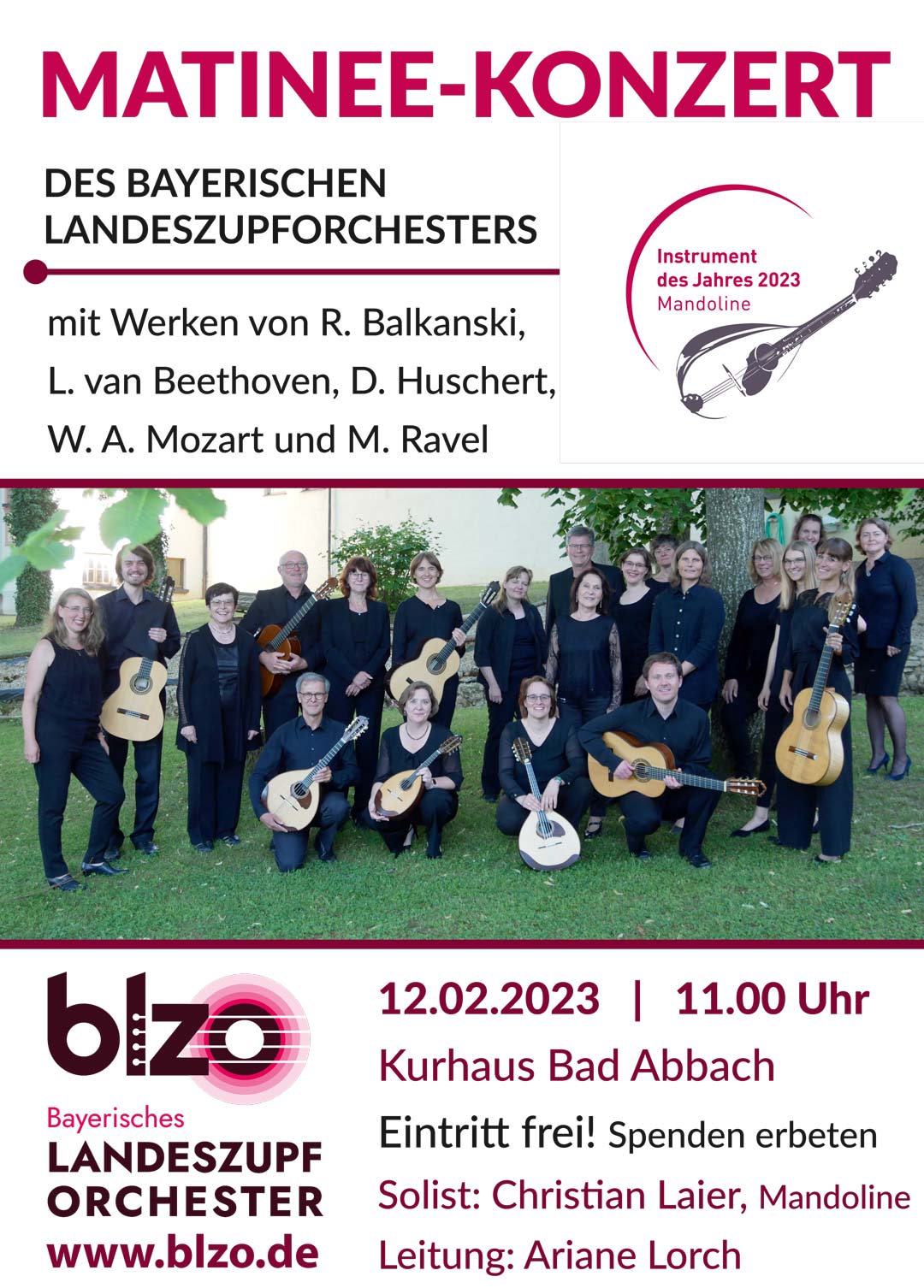 Plakat zum Matinee-Konzert des Bayerischen Landeszupforchesters (Foto/Grafik: Bayerisches Landeszupforchester/Marktgemeinde Bad Abbach)