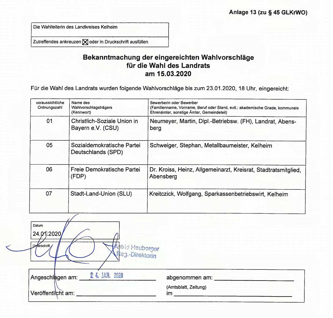 Landratswahl 2020 - Landratsamt Kelheim