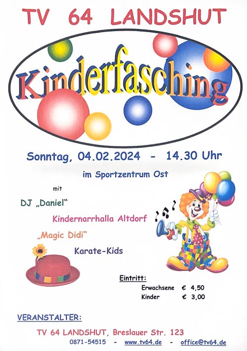Plakat Kinderfasching (Grafik: TV-Landshut 64)