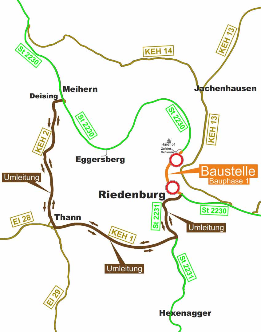 2021 07 26 PM St 2230 Riedenburg - Umleitung Bauphase 1 - (Grafik: Staatliches Bauamt Landshut)