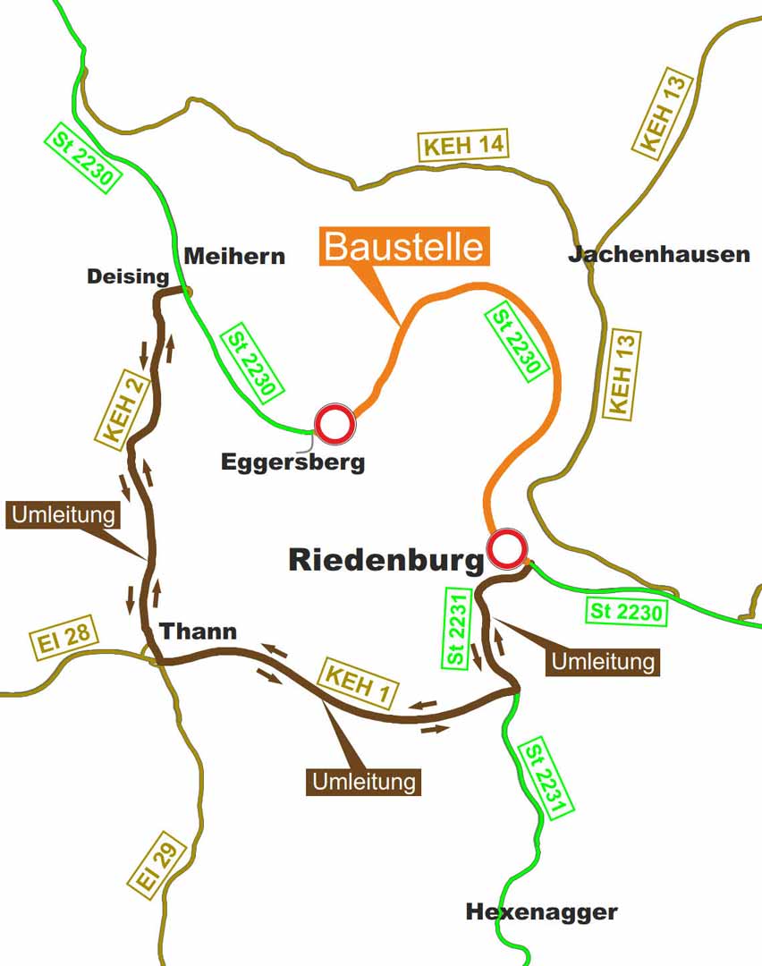 2021 07 26 PM St 2230 Riedenburg - Umleitungsplan Bauphase 2 - (Grafik: Staatliches Bauamt Landshut)