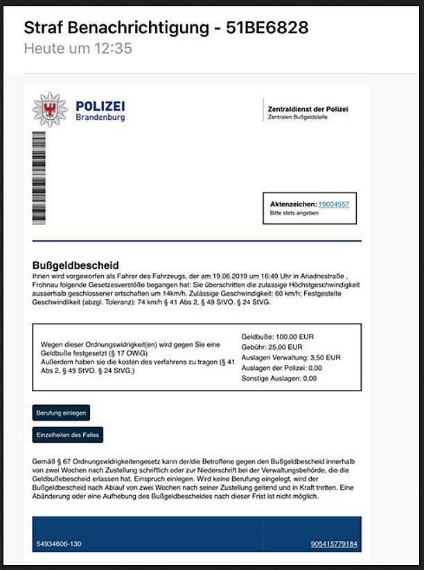 Gefälschter Bußgeldbescheid (Foto: Polizeipräsidium Niederbayern)
