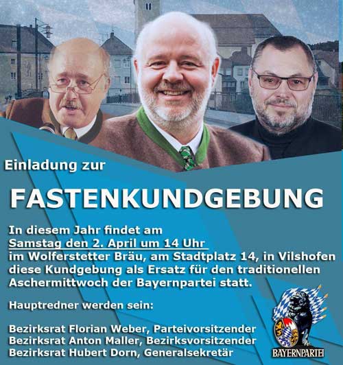 Flyer Ankündigung Fastenkundgebung (Grafik: Bayernpartei)