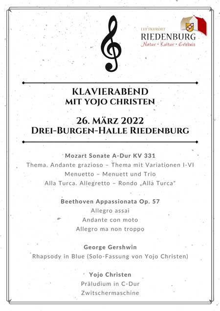 Plakat Klavierabend mit Yojo Christen (Grafik: Stadt Riedenburg)