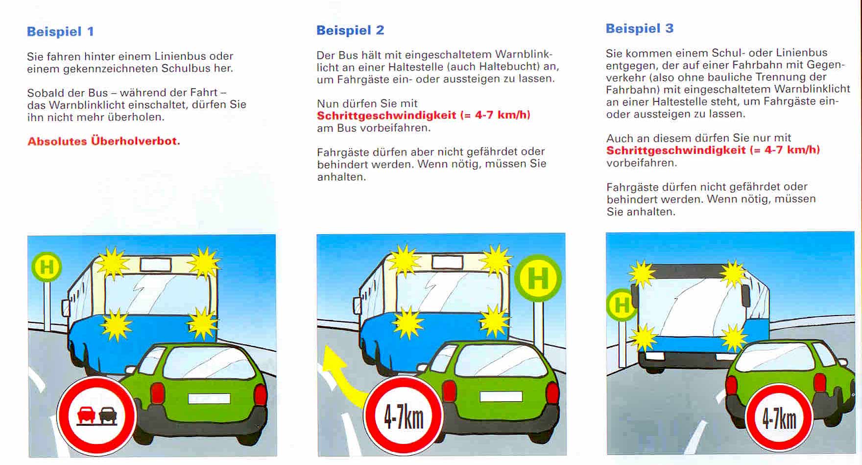 Richtiges Verhalten als Autofahrer an einer Bushaltestelle (Grafik: Bayer. Staatsministerium für Wohnen, Bau und Verkehr)