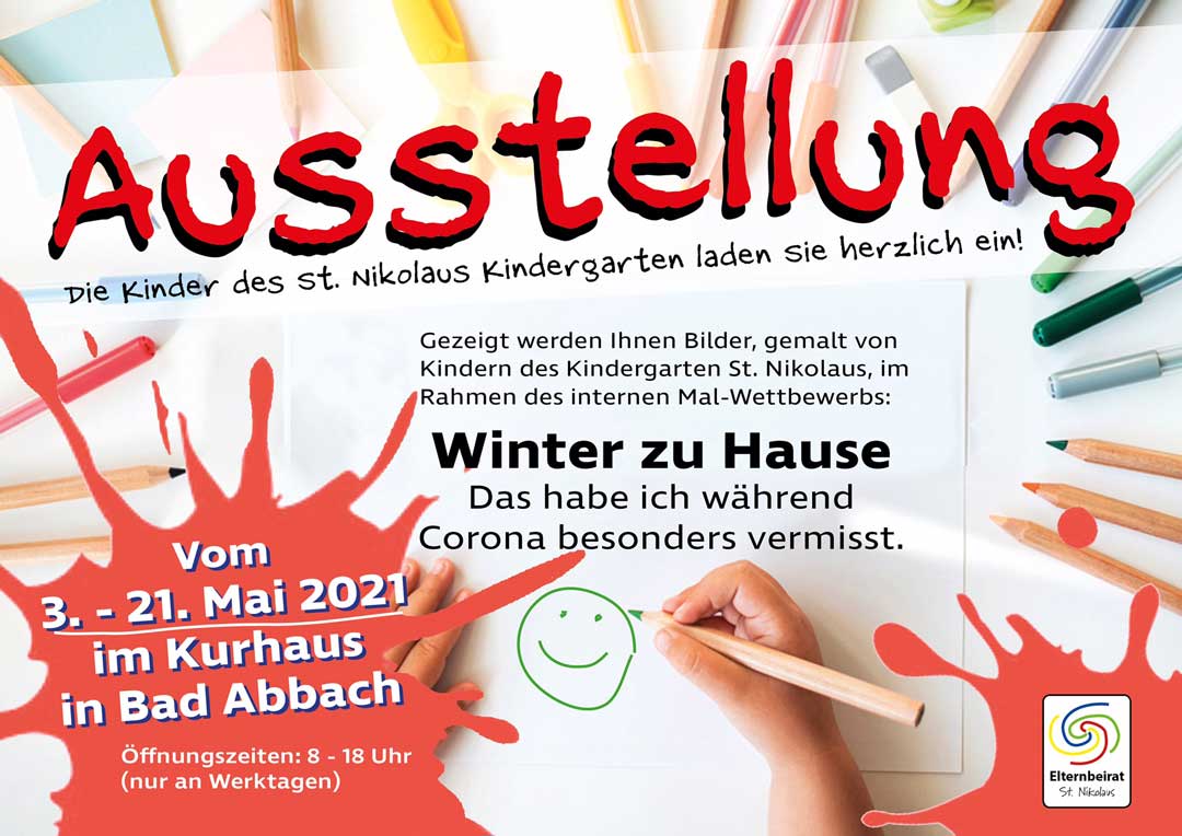Plakat Ausstellung Coronabilder Kindergarten St. Nikolaus (Foto/Grafik: Markt Bad Abbach)