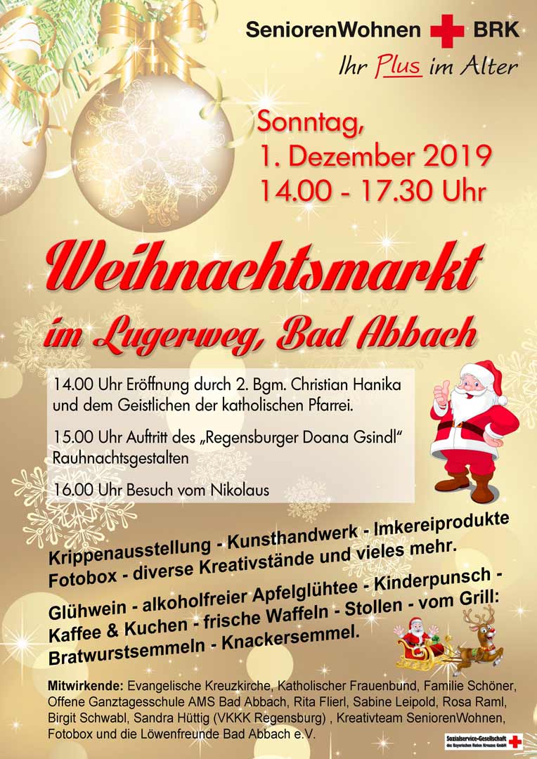 Plakat zum Weihnachtsmarkt im Lugerweg (Grafik: BRK-Seniorenwohnanlage Lugerweg, Bad Abbach)