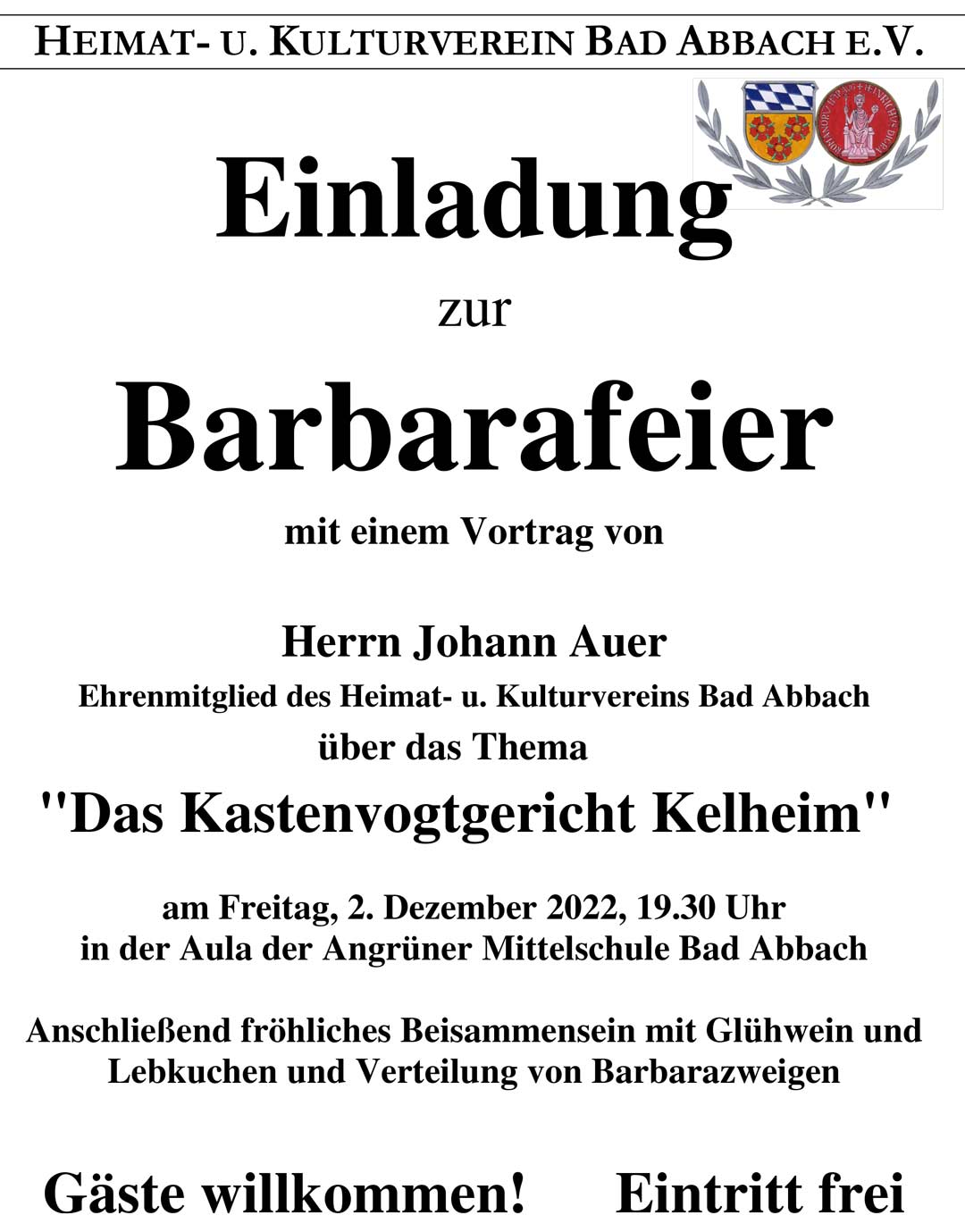 Plakat Barbarafeier2022 (Grafik: Heimat- und Kulturverein Bad Abbach e.V.)