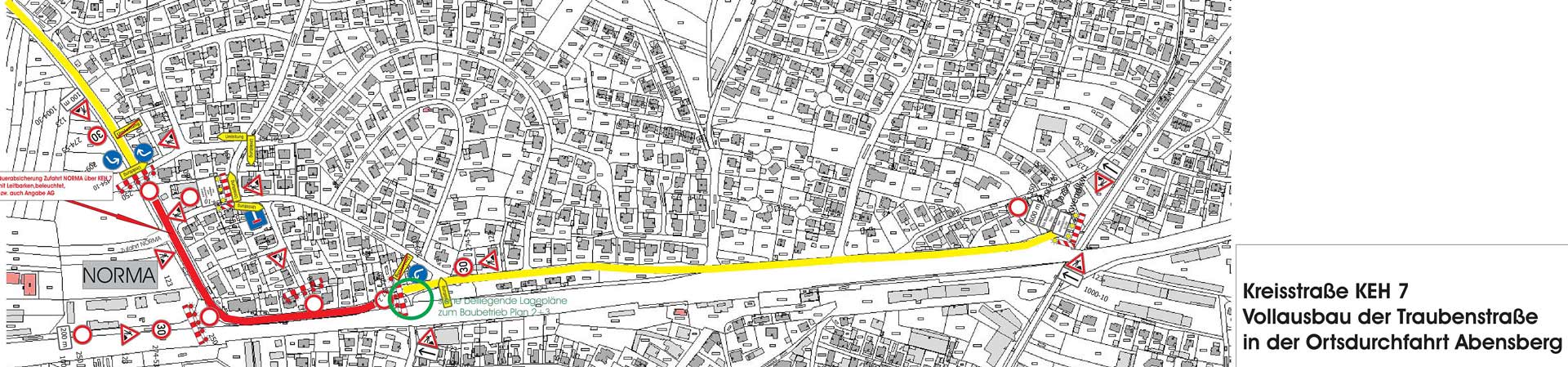 Umleitungsplan für die gesperrte Traubenstraße in Abensberg (Grafik: Landratsamt Kelheim)