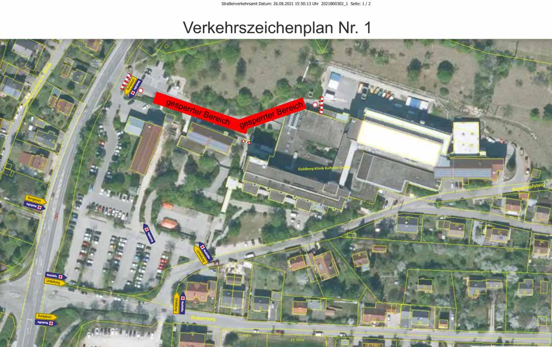 Umleitungsplan zur Notfallaufnahme der Goldberg-Klinik (Foto/Grafik: Landratsamt Kelheim)