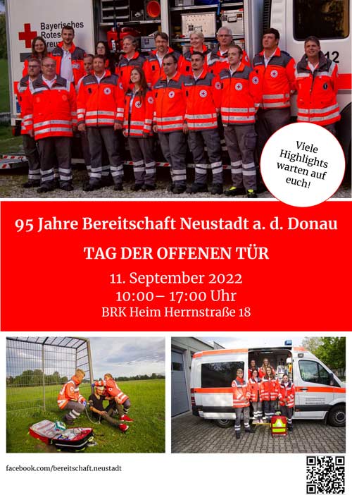 Plakat zum "Tag der offenen Tür" des BRK-Bereitschaftsdienstes von Neustadt a.d. Donau (Foto/Grafik: BRK)