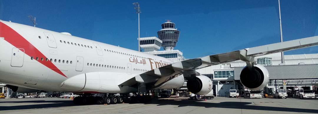 Den A380 von Emirates konnten die Teilnehmer aus nächster Nähe bewundern (Foto: Tom Müller)