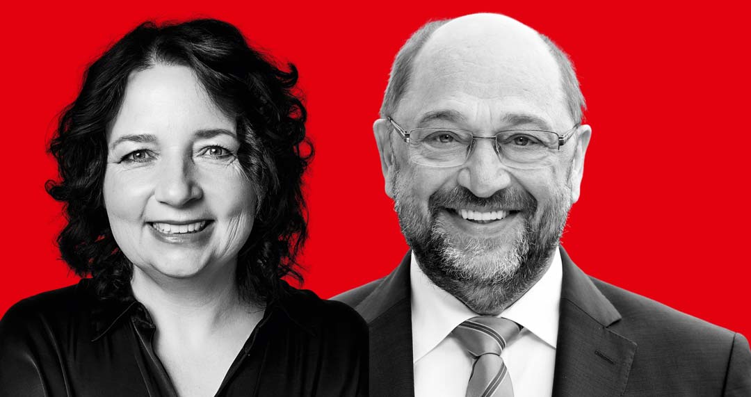 Ruth Müller, MdL und SPD-Landtagskandidatin und Martin Schulz, Präsident des Europäischen Parlaments a.D. (Foto/Grafik: SPD-Niederbayern/Hagendorn)